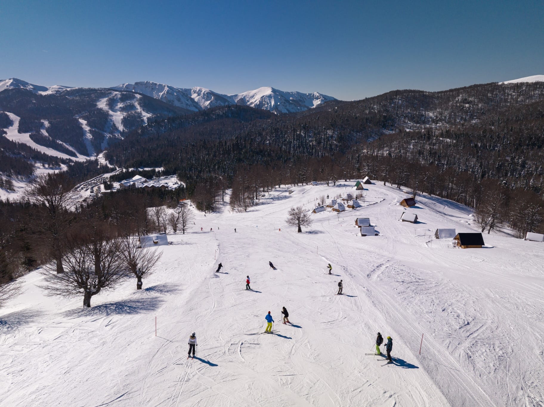 Aerial view of Kolašin ski slopes on Bjelasica mountain, Montenegro