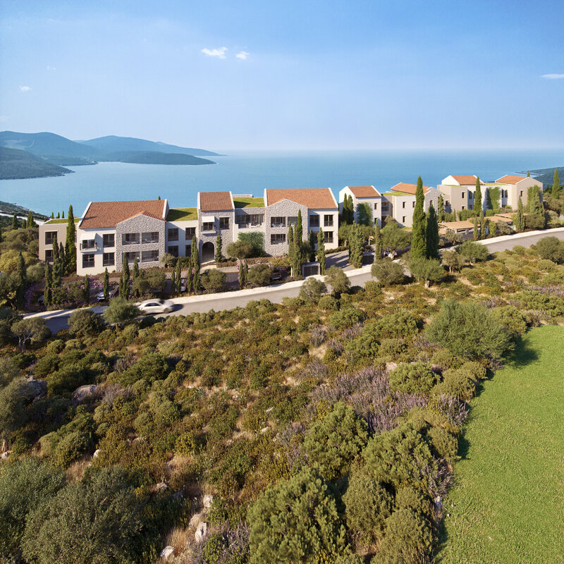 Botanika Apartments aerial view with Adriatic Sea