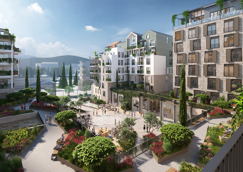Boka Place landscaped courtyard and piazza at Porto Montenegro