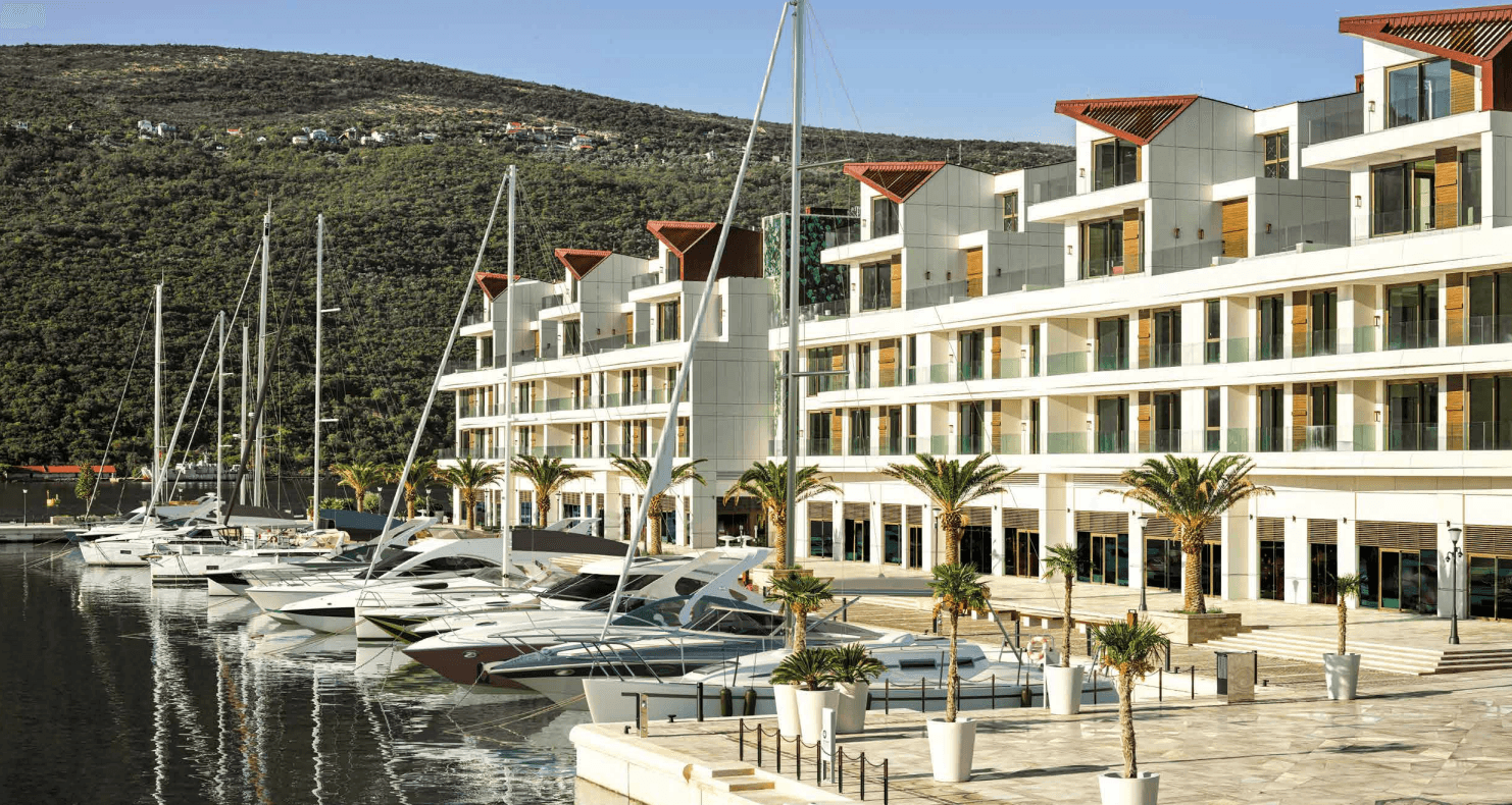 Portonovi Marina Residences waterfront apartment building overlooking the D-Marin superyacht marina, Boka Bay