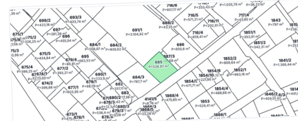 Montenegro cadastral plan - queried parcel shown in green
