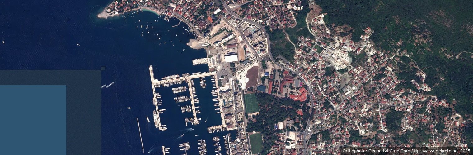 Aerial view of Tivat, the Porto Montenegro marina and the Bay of Kotor - buying land in Tivat